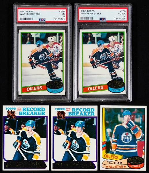 Wayne Gretzky 1980s and 1990s Hockey Card Collection Inc. 1980-81 Topps PSA-Graded Cards #250 (2- VG-EX 4 & EX 5), 1982-83 Neilson Complete 50-Card Set and Vintage 1984 Gretzky Autograph