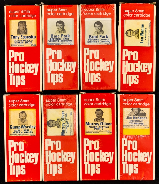 Early-1970s Pro Hockey Tips Super 8mm Near-Complete Film Cartridge Set (14/15) with Duplicates (3) and Viewers (2) Plus Other Pieces 