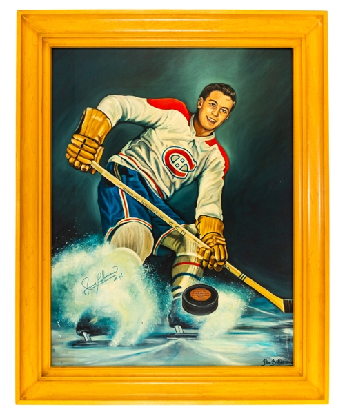 Beautiful Jean Beliveau Montreal Canadiens Signed Framed Original Painting on Canvas by Diane Berube (26 1/2" x 33 1/2") 
