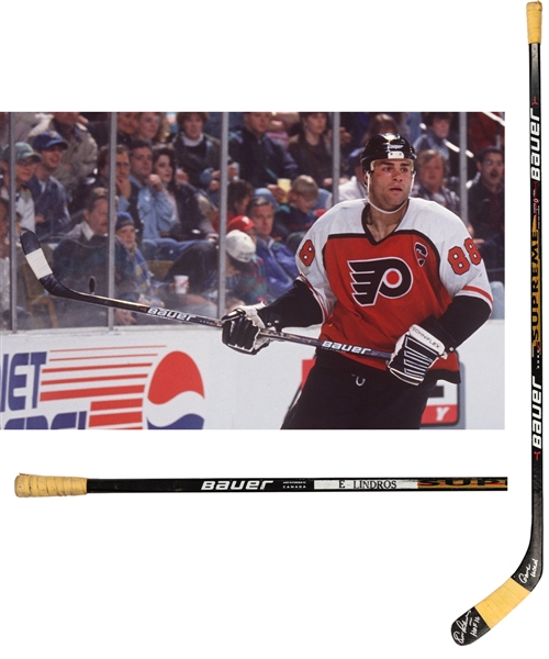 Eric Lindros Mid-1990s Philadelphia Flyers Bauer Supreme 3030 Game-Used Stick from His Personal Collection with His Signed LOA - Stick Signed with Annotation "HOF 16 Game Used" 
