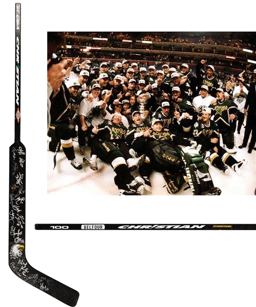 Ed Belfours 1998-99 Dallas Stars Stanley Cup Champions Team-Signed Stick from His Personal Collection with His Signed LOA