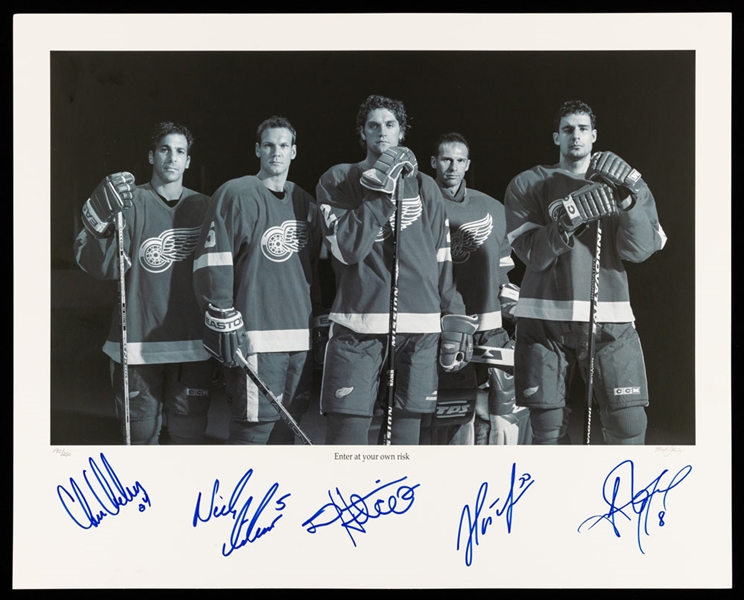 Detroit Red Wings “Enter at Your Own Risk” Multi-Signed Limited-Edition Print with Chelios, Lidstrom, Hasek and Others - LOA - Proceeds to Benefit the Ted Lindsay Foundation (16” x 20”)