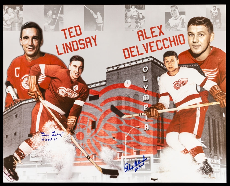 Ted Lindsay and Alex Delvecchio Detroit Red Wings “Motor City’s Finest” Signed Print with LOA – Proceeds to Benefit the Ted Lindsay Foundation (16” x 20”)