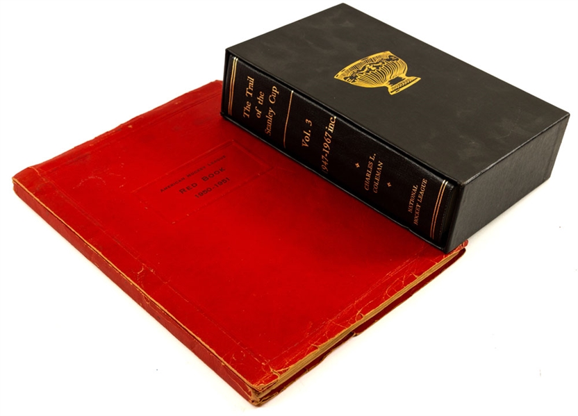 "The Trail to the Stanley Cup" Vol. 3 Leather-Bound Book Plus 1950-51 American Hockey League Red Book