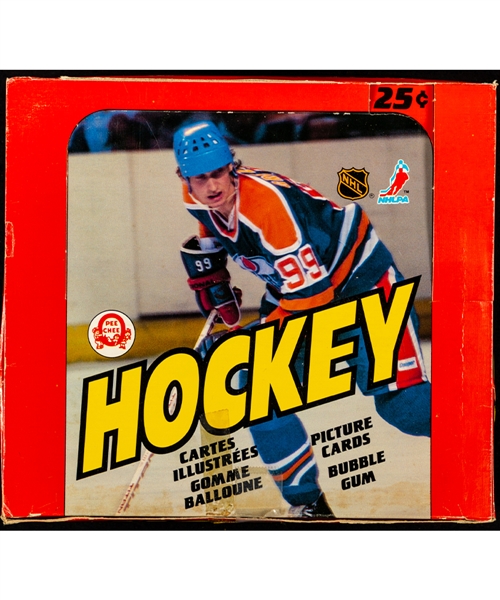 1982-83 O-Pee-Chee Hockey Wax Box with 43 Unopened Packs - Fuhr, Francis, Hawerchuk, Mullen and Broten Rookie Card Year
