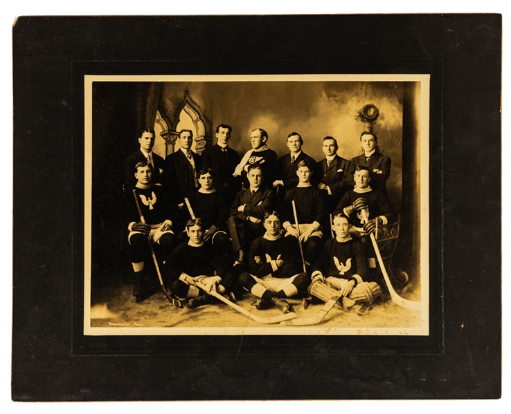 Antique 1910s Large Format Hockey Team Photo with Eagle Jerseys (16” x 20”) 