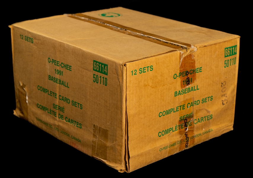 1991 O-Pee-Chee Baseball Case Containing 12 Factory Sealed Sets - Chipper Jones Rookie Card Year
