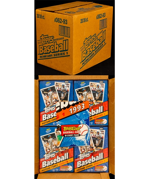 1993 Topps Baseball Series 1 Case Containing 20 Unopened Boxes - Derek Jeter Rookie Card Year