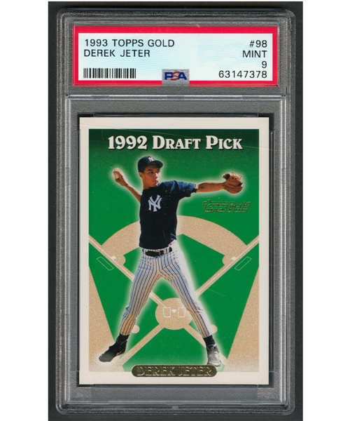 1993 Topps Gold Baseball Card #98 Derek Jeter Rookie (Graded PSA 9) Plus Topps Black Gold and Topps Gold Cards (450+)