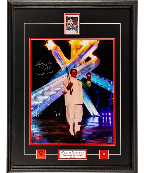 Wayne Gretzky 2010 Winter Olympics Signed Limited-Edition Framed Photo Display #9/99 with Inserted Upper Deck Team Canada Signed Hockey Card (24 ½” x 33”)  - WGA COA