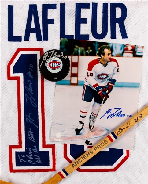 Guy Lafleur Montreal Canadiens Signed Jersey, Photo (27) and Puck (20) Collection of 48 Plus Mini Hockey Stick Signed by the Richard Brothers  