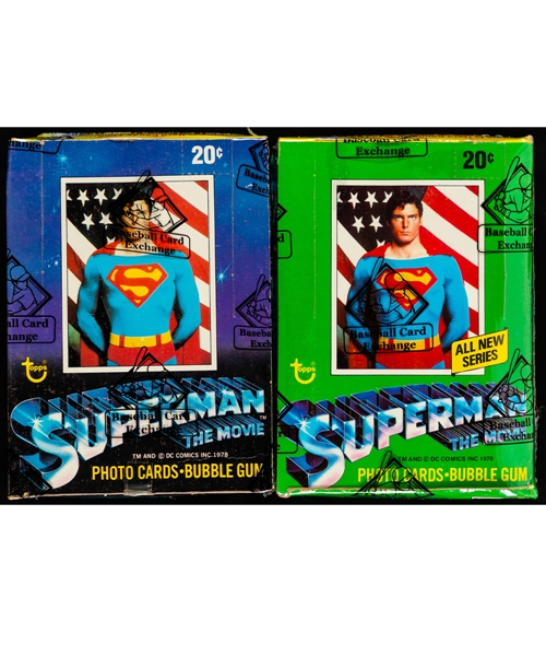 1978 Topps Superman The Movie Series 1 and Series 2 Wax Boxes (36 Unopened Packs in Each Box) - Both BBCE Certified