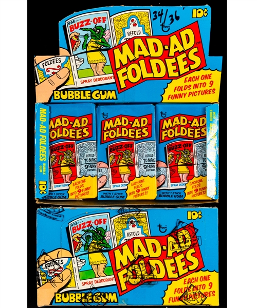1976 Topps Mad-Ad Foldees Wax Box (36 Unopened Packs - BBCE Certified) Plus Partial Box (34 Unopened Packs)