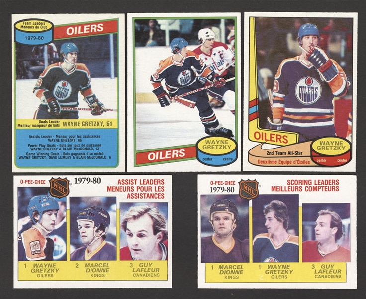 1980-81 O-Pee-Chee Wayne Gretzky Hockey Cards (6) Including Card #250 and Card #87