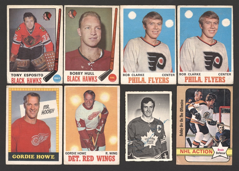 1969-70 to 1972-73 O-Pee-Chee Hockey Cards (50) Including 1969-70 #138 Tony Esposito RC and 1970-71 #195 Bobby Clarke RC (2) Plus Star Cards Including Orr, Howe & Hull