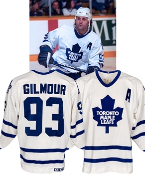 Doug Gilmours 1993-94 Toronto Maple Leafs Game-Worn Alternate Captains Jersey - Custom-Shortened Sleeves! - 111-Point Season! - Photo-Matched! 