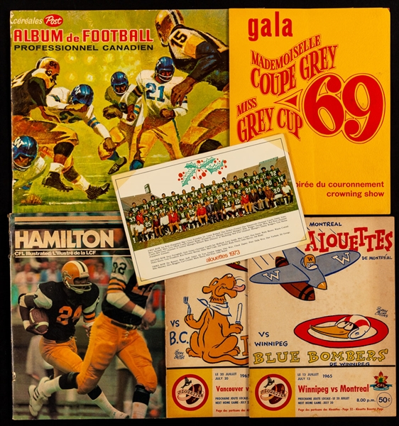 Vintage CFL Memorabilia Collection Including 1955 Montreal Alouettes Team Photo, 1964 and 1973 Montreal Alouettes Christmas Cards, 1950s Weekend and La Patrie Pictures and More