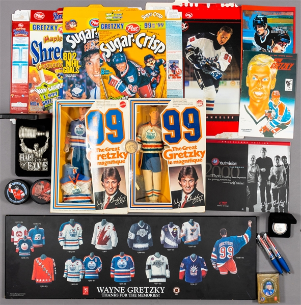 Wayne Gretzky Memorabilia Collection of 100+ including Mattel Dolls in Their Original Packaging (2), Cereal Boxes, Books, Magazines, Calendars and More! 