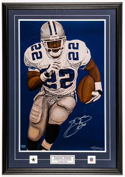 Emmitt Smith Signed Dallas Cowboys "All-Time Leading Rusher" Framed Print (27" x 39") - PROVA Authenticated