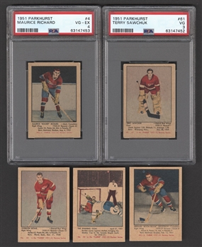 1951-52 Parkhurst Hockey Complete 105-Card Set with #4 HOFer Maurice Richard Rookie (PSA 4) and #61 HOFer Terry Sawchuk Rookie (PSA 3)