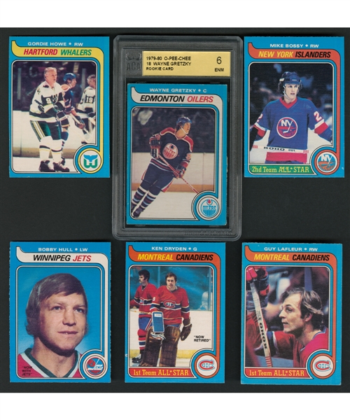 1979-80 O-Pee-Chee Hockey Near Complete Card Set (375/396) Including Graded ACA 6 Wayne Gretzky Rookie Card