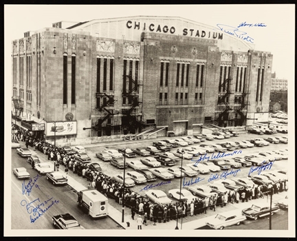 Chicago Stadium Photo Signed by 10 Former Chicago Black Hawks Player with LOA (16” x 20”)