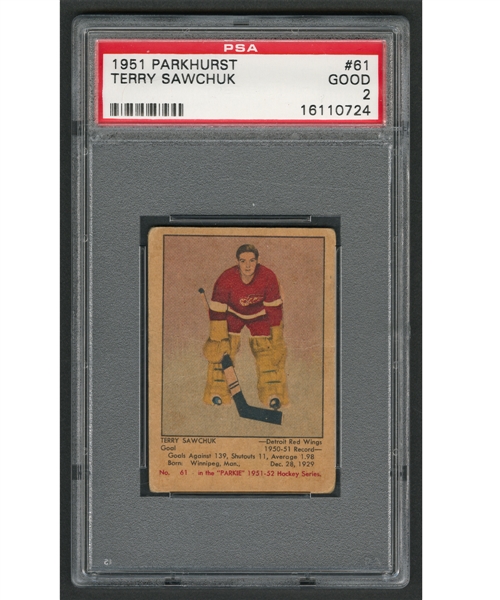 1951-52 Parkhurst Hockey Card #61 HOFer Terry Sawchuk Rookie – Graded PSA 2