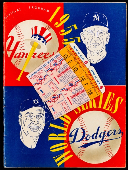 1955 New York Yankees vs Brooklyn Dodgers World Series Game 1 Program and Ticket Stubs (2) 