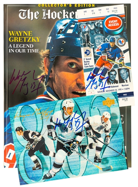 Wayne Gretzky Signed Memorabilia Collection of 3 including 1999 1st Annual Hockey Hall of Fame Game Full Ticket – Gretzky Induction Year! 