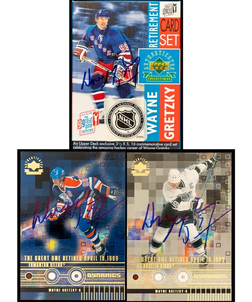 Wayne Gretzky 1999 New York Rangers Upper Deck Fully Signed Retirement Card Set – All 16 Cards Plus Box Signed! 