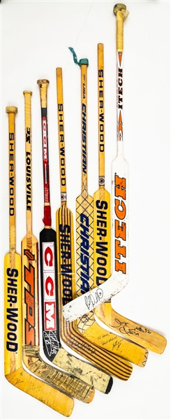 Collection of 7 Game-Used Sticks including Rick DiPietro, Garth Snow, Martin Biron, Ron Hextall and Others from the Personal Collection of an Important Hockey Executive with His Signed LOA  