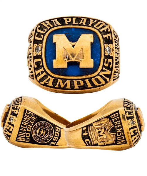 Red Berensons 1998-99 Michigan Wolverines CCHA Playoff Champions 10K Gold Ring with His Signed LOA
