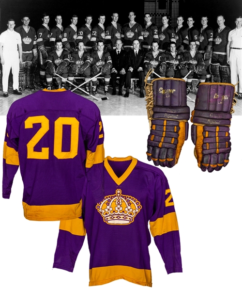 Los Angeles Kings 1967-68 Inaugural Season Game-Worn Jersey with Team Repairs Plus Late-1960s/Early-1970s Cooper Game-Used Gloves