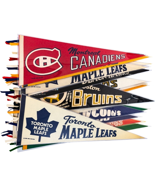 Vintage 1970 NHL Services Pennant Collection of 18 