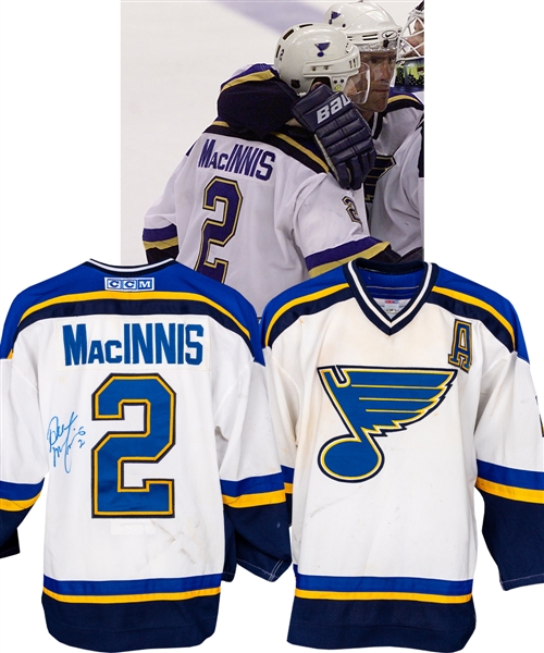 Al MacInnis’ 2000-01 St Louis Blues Signed Game-Worn Alternate Captain’s Playoffs Jersey with Team COA – Photo-Matched to Second and Third Rounds of Playoffs! 