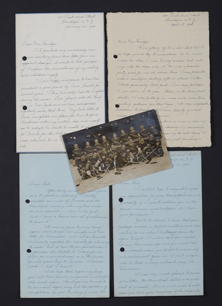 New York Rangers 1938-39 Real Photo Team Postcard and Mid-1940s Correspondence Letters (7) from NY Rangers Super Fan and Collector Ella B. Clifton to E. Robert Hamlyn