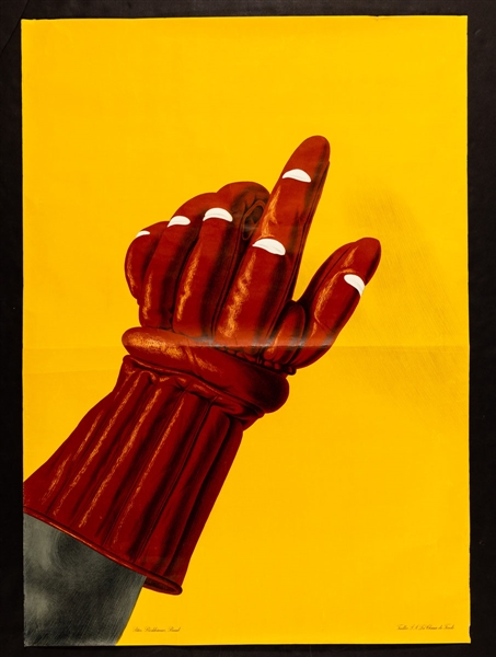 Vintage 1940s Ice Hockey Glove Poster by Swiss Artist Peter Birkhauser (35 ½” x 50”)