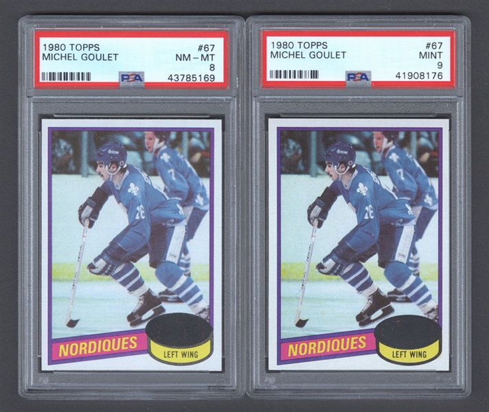 1980 Topps Hockey Card #67 HOFer Michel Goulet Rookie (2) - Graded PSA 9 and PSA 8