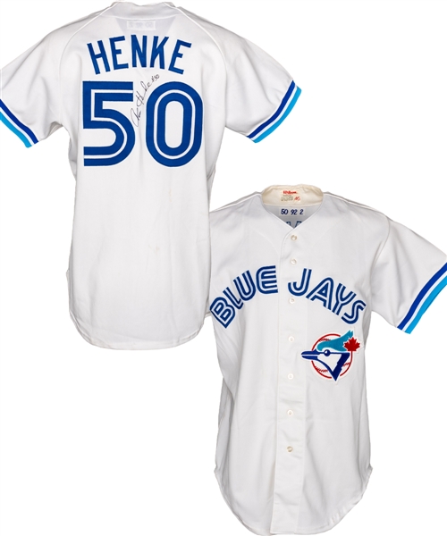 Tom Henke’s 1992 Toronto Blue Jays Signed Game-Worn Jersey – World Series Championship Season! 