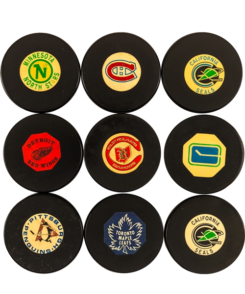 1960s to 1980s NHL Puck Collection of 60 Including Converse (29) and Viceroy (30) 