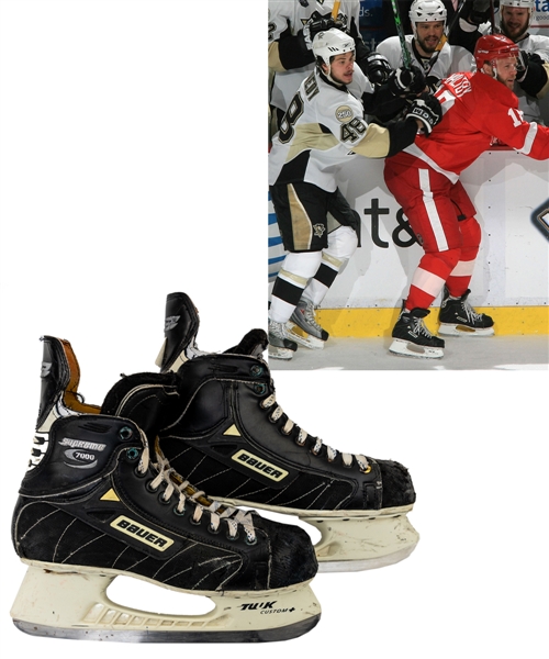 Kirk Maltbys 2007-08 Detroit Red Wings Signed Stanley Cup Finals Game-Worn Bauer Skates - Photo-Matched! 