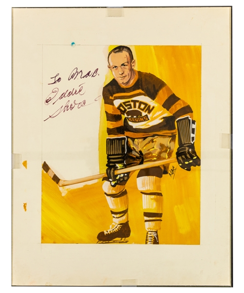 Deceased HOF Eddie Shore Boston Bruins Signed Original Painting by Carleton "Mac" McDiarmid with Beckett LOA (11" x 14")