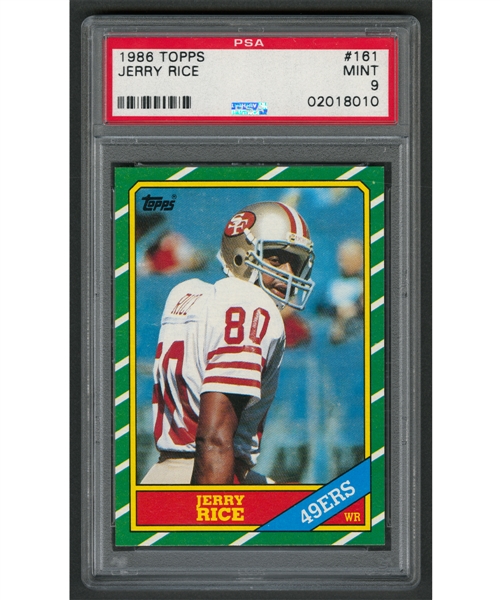1986 Topps Football Card #161 HOFer Jerry Rice Rookie - Graded PSA 9