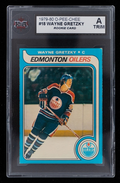 1979-80 O-Pee-Chee Hockey Card #18 HOFer Wayne Gretzky Rookie - Graded KSA Authentic (Trim)