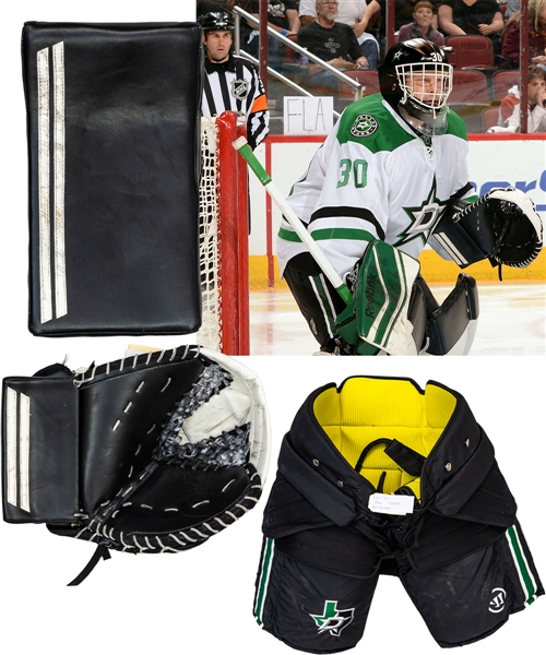 Tim Thomas 2013-14 Dallas Stars Game-Used Glove and Blocker Plus Warrior Game-Worn Pants with His Signed LOA – All Photo-Matched! 
