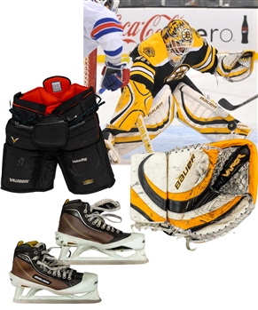 Tim Thomas Boston Bruins 2009-10 Bauer Game-Used Glove Plus Bauer Game-Used Skates and Worn Vaughn Pants with His Signed LOA 