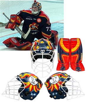 Tim Thomas 2004-05 Jokerit Helsinki Game-Worn Goalie Mask by Sportmask and CCM Game-Worn Pads with His Signed LOA  
