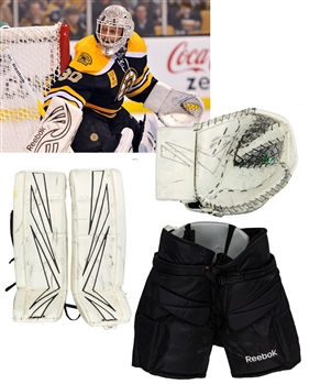 Tim Thomas 2011-12 Boston Bruins Photo-Matched Game-Worn Pads (Pre-Season) and Photo-Matched Game-Used Glove Plus Reebok Game-Worn Pants/Knee Pads and MLX Used Skates with His Signed LOA  