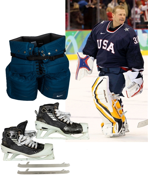 Tim Thomas 2010 Winter Olympics Team USA Game-Worn Pants Plus VH Used Skates with His Signed LOA