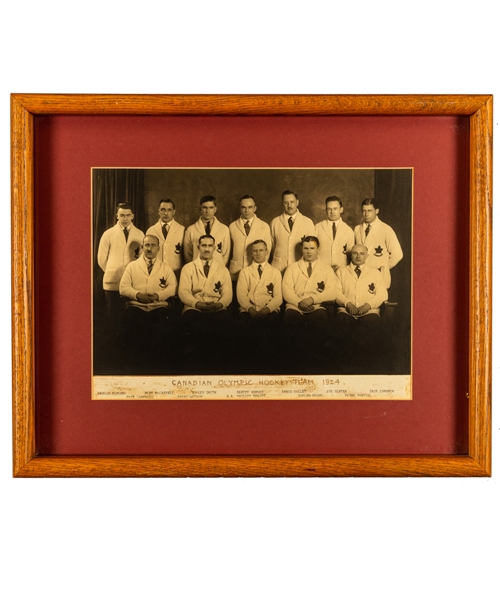 Canadian Olympic Hockey Team (Toronto Granites) 1924 Gold Medalists Framed Team Photo Featuring Hooley Smith, Harry Watson and WA Hewitt from Peter Mahovlichs Personal Collection with His Signed LOA